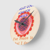 「私のハートは平和のために家に帰る」アートプリント ラウンド壁時計 (傾斜)