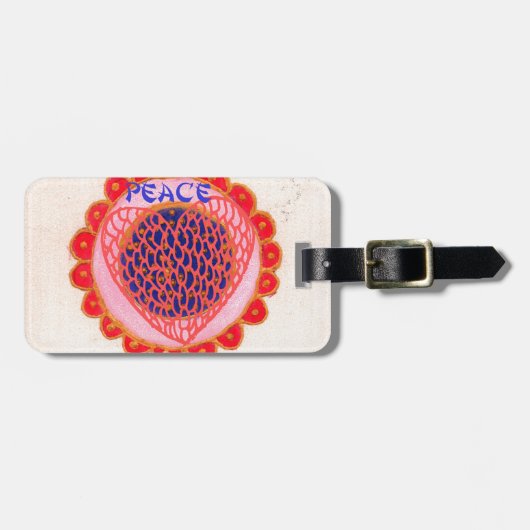 「私のハートは平和のために家に帰る」アートプリント ラゲッジタグ (正面横)