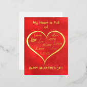私のハートは愛で一杯，バレンタイン 箔招待状ポストカード (正面/裏面)