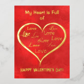 私のハートは愛で一杯，バレンタイン 箔招待状ポストカード (正面)