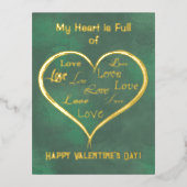 私のハートは愛で一杯，バレンタイン 箔招待状ポストカード (正面)