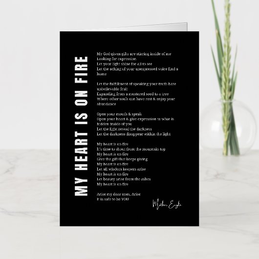 私のハートは火の勇気付けられる詩になっている 箔グリーティングカード (正面)
