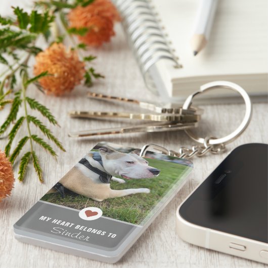 私のハートは犬の2枚の写真に属している キーホルダー (正面右)