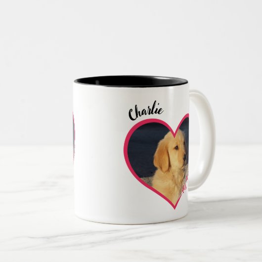 私のハートは犬パーソナライズされたの写真と名前に属している ツートーンマグカップ (正面右)