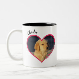 私のハートは犬パーソナライズされたの写真と名前に属している ツートーンマグカップ