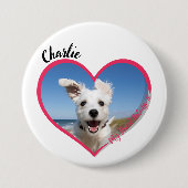 私のハートは犬パーソナライズされたの写真と名前に属している 缶バッジ (正面)