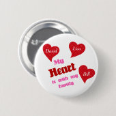 私のハートは私の家族のボタンと 缶バッジ (正面&裏面)