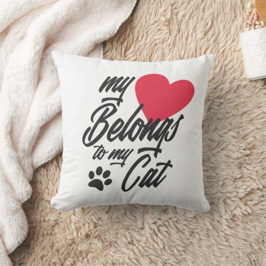 私のハートは私の猫バレンタイン装飾用クッション クッション (ブランケット)