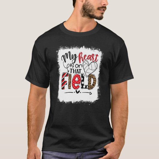 私のハートは、そのフィールドバレーボールのママ上に漂白 Tシャツ (正面)