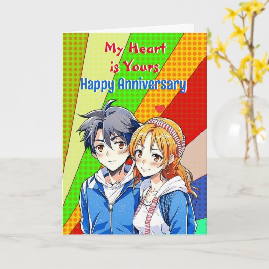 私のハートは |アニメポップ・アートのアート記念日 カード (黄色い花)