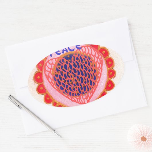 私のハートはPeace.pngのために家に帰る 楕円形シール (封筒)