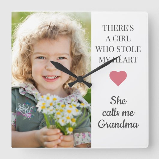 私のハートを盗んだ孫おばあちゃんフォトガール スクエア壁時計 (正面)