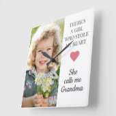 私のハートを盗んだ孫おばあちゃんフォトガール スクエア壁時計 (傾斜)