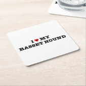 私のハートバセットハウンド スクエアペーパーコースター (アングル)