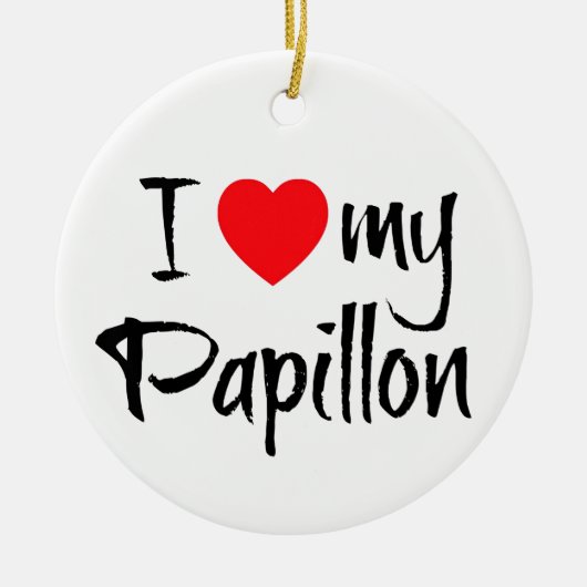 私のハートパピヨン犬 セラミックオーナメント (正面)