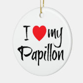 私のハートパピヨン犬 セラミックオーナメント (左)