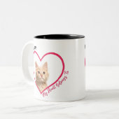 私のハートパーソナライズされたは猫の写真で ツートーンマグカップ (正面左)