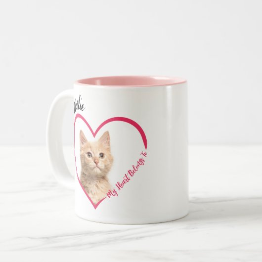私のハートパーソナライズされたは猫の写真で ツートーンマグカップ (正面左)
