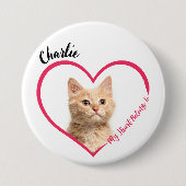 私のハートパーソナライズされたは猫の写真で 缶バッジ (正面)