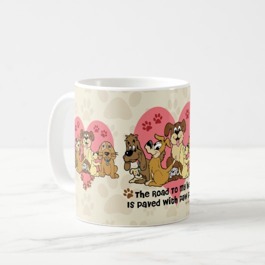 私のハート犬の足のプリントへの道 コーヒーマグカップ (正面左)