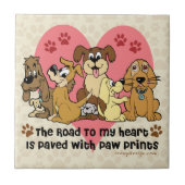 私のハート犬の足のプリントへの道 タイル (正面)