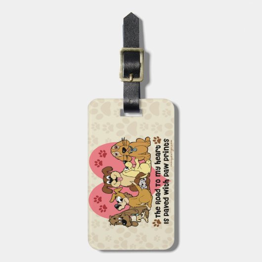 私のハート犬の足のプリントへの道 ラゲッジタグ (正面縦)