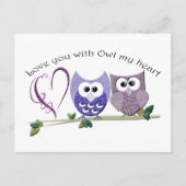 私のハート、かわいいフクロウの芸術であなたを愛する ポストカード (正面)