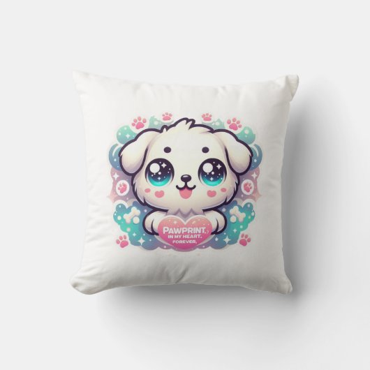 私のハート、永遠のかわいい子犬に足跡 クッション (正面)