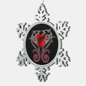 私のハート（赤） スノーフレークピューターオーナメント (右)