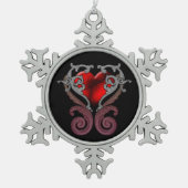 私のハート（赤） スノーフレークピューターオーナメント (正面)