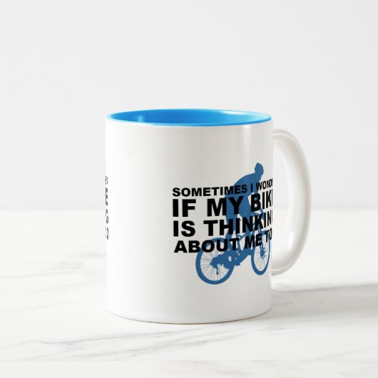 私のバイクが追随的な青について考える疑問に思って下さい ツートーンマグカップ (正面右)