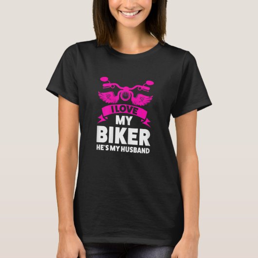 私のバイクもしくは自転車に乗る人が大好き夫のバイク Tシャツ (正面)