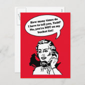 私のバケツのリストのいいえ、あなたはない! おもしろいなバレンタイン シーズンポストカード (正面/裏面)