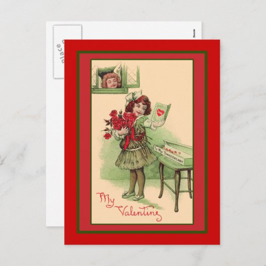 私のバレンタインかわいいヴィンテージアートカードとポストカード シーズンポストカード (正面/裏面)