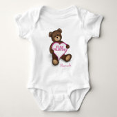 私のバレンタインかわいいヴィンテージクマぬいぐるみ ベビーボディスーツ (正面)