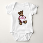 私のバレンタインかわいいヴィンテージクマぬいぐるみ ベビーボディスーツ (正面)