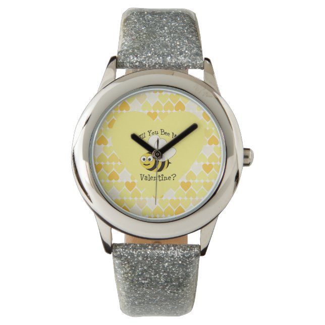 私のバレンタインにしてくれる？黄色のハート 腕時計 (正面)