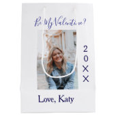 私のバレンタインになって 愛 名前 紫色 1年 写真 シンプル ミディアムペーパーバッグ (裏面)