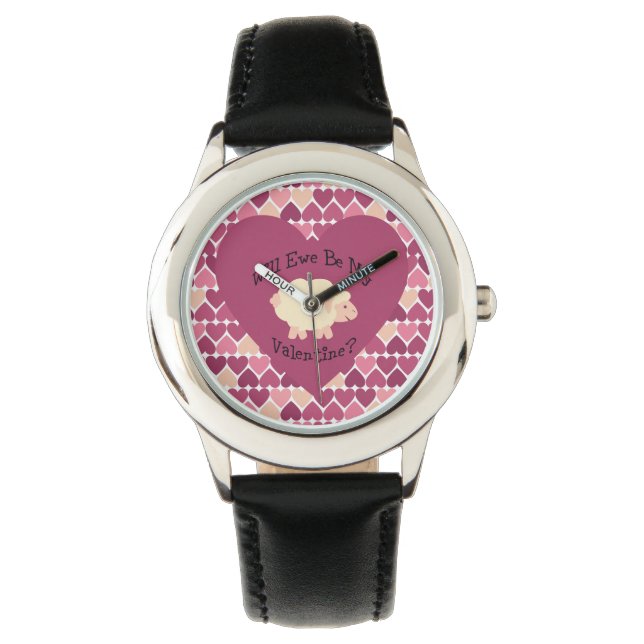 私のバレンタインに？ハート背景 腕時計 (正面)