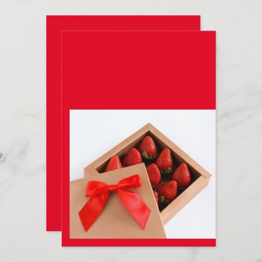 私のバレンタインのイチゴの赤い弓箱になる 招待状 (正面/裏面)