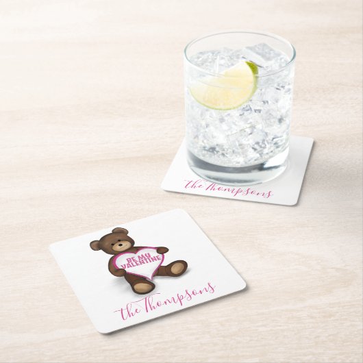 私のバレンタインのテディベアパーソナライズされた スクエアペーパーコースター (インサイチュ)