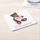 私のバレンタインのテディベアパーソナライズされた スクエアペーパーコースター (アングル)