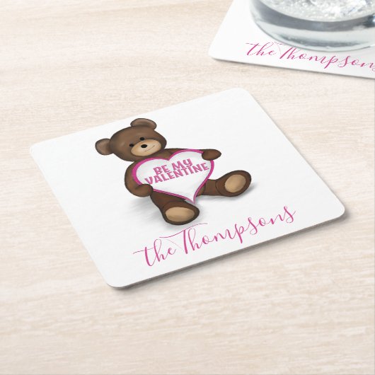 私のバレンタインのテディベアパーソナライズされた スクエアペーパーコースター (アングル)