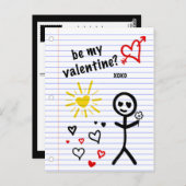 私のバレンタインのノート紙スケッチ ポストカード (正面/裏面)