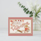私のバレンタインのピンクのはがきにキューピッド補修ハート シーズンポストカード (スタンド正面)