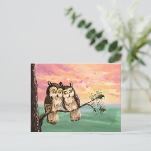 私のバレンタインのフクロウがあって下さい シーズンポストカード (スタンド正面)