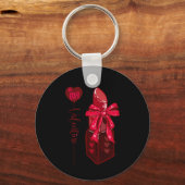 私のバレンタインの口紅と弓のデザイン キーホルダー (正面)