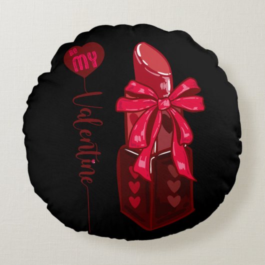 私のバレンタインの口紅と弓のデザイン ラウンドクッション (正面)
