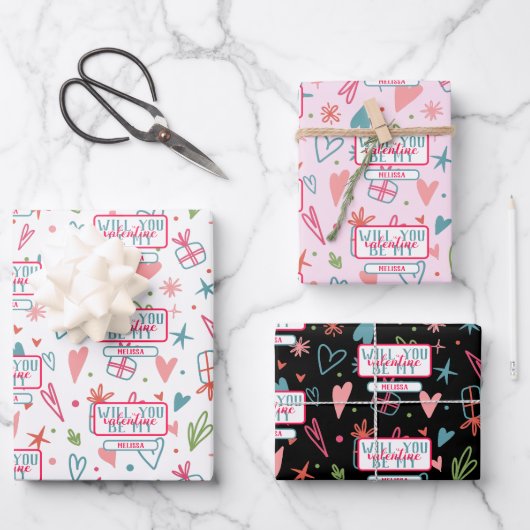 私のバレンタインの柄になるかな？ ラッピングペーパーシート (正面)