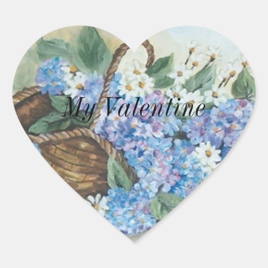 私のバレンタインの紫陽花を麦わら籠に ハートシール (正面)